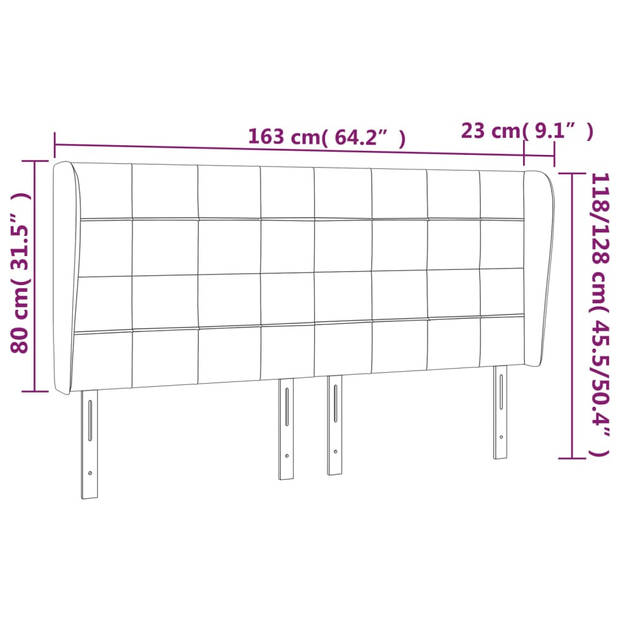 vidaXL Hoofdbord met randen 163x23x118/128 cm fluweel roze