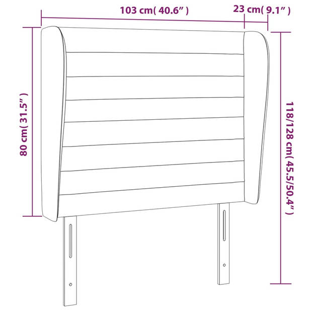 vidaXL Hoofdbord met randen 103x23x118/128 cm fluweel lichtgrijs