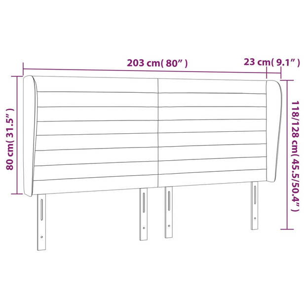 vidaXL Hoofdbord met randen 203x23x118/128 cm fluweel donkergroen