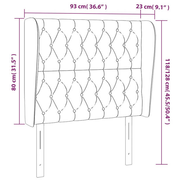 vidaXL Hoofdbord met randen 93x23x118/128 cm stof donkerbruin