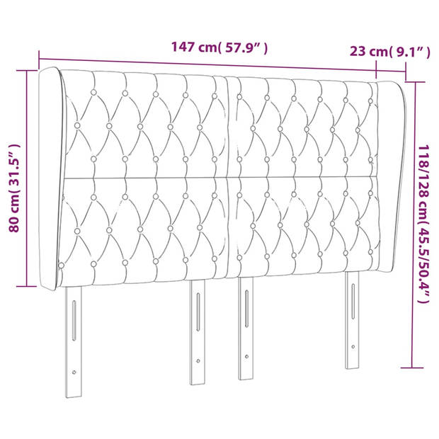 vidaXL Hoofdbord met randen 147x23x118/128 cm stof blauw