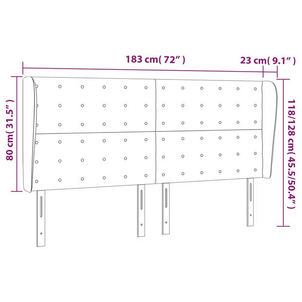 vidaXL Hoofdbord met randen 183x23x118/128 cm kunstleer zwart