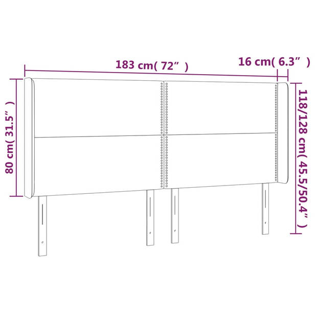 vidaXL Hoofdbord met randen 183x16x118/128 cm stof taupe