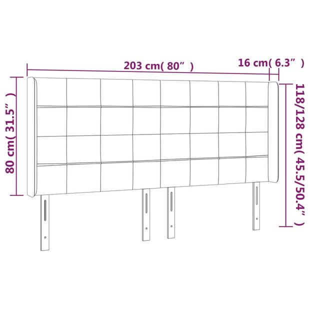 vidaXL Hoofdbord met randen 203x16x118/128 cm stof donkergrijs