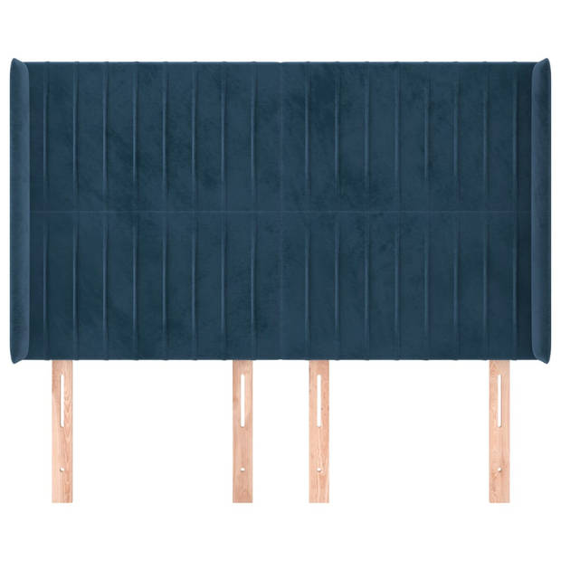 vidaXL Hoofdbord met randen 147x16x118/128 cm fluweel donkerblauw