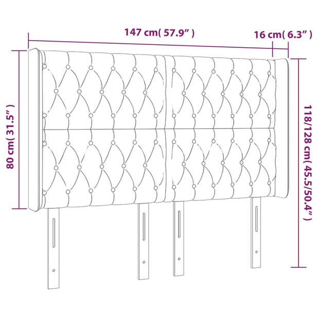 vidaXL Hoofdbord met randen 147x16x118/128 cm stof zwart