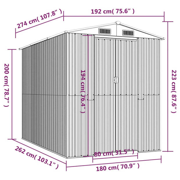 vidaXL Tuinschuur 192x274x223 cm gegalvaniseerd staal groen