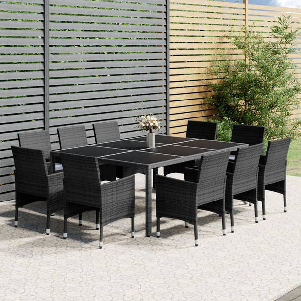 vidaXL 11-delige Tuinset poly rattan grijs