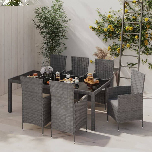 vidaXL 7-delige Tuinset met kussens poly rattan grijs