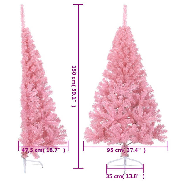 vidaXL Kunstkerstboom met standaard half 150 cm PVC roze