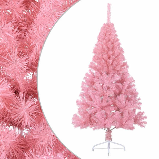 vidaXL Kunstkerstboom met standaard half 150 cm PVC roze