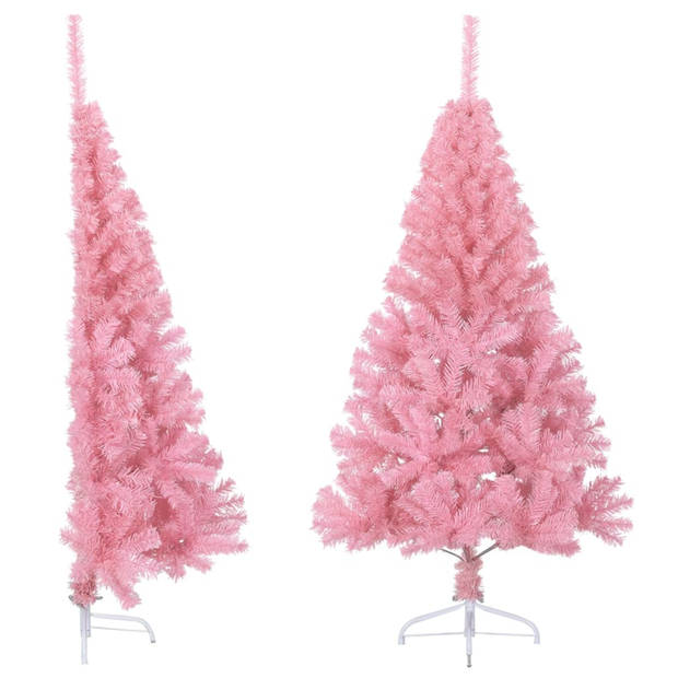 vidaXL Kunstkerstboom met standaard half 150 cm PVC roze