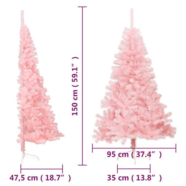 vidaXL Kunstkerstboom met standaard half 150 cm PVC roze