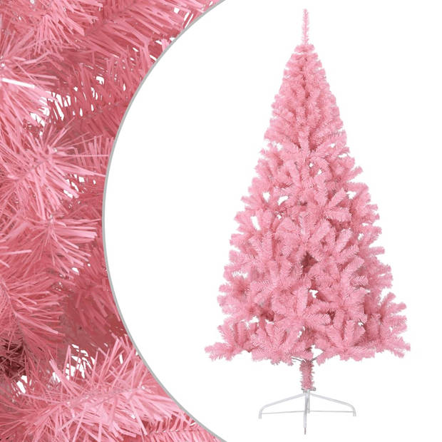 vidaXL Kunstkerstboom met standaard half 210 cm PVC roze