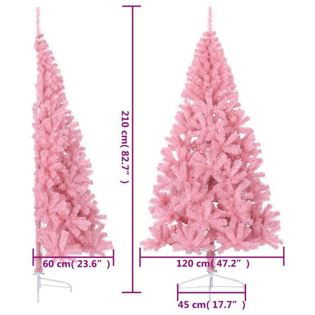 vidaXL Kunstkerstboom met standaard half 210 cm PVC roze