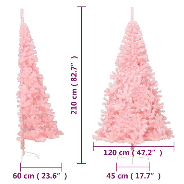 vidaXL Kunstkerstboom met standaard half 210 cm PVC roze