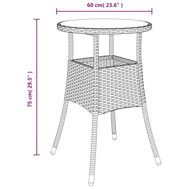 vidaXL Tuintafel Ø60x75 cm gehard glas en poly rattan beige