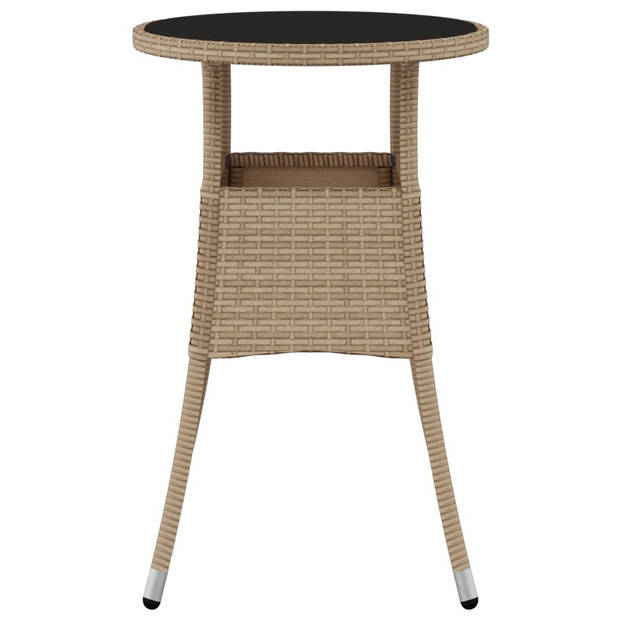 vidaXL Tuintafel Ø60x75 cm gehard glas en poly rattan beige