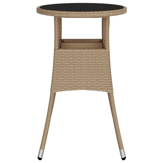 vidaXL Tuintafel Ø60x75 cm gehard glas en poly rattan beige