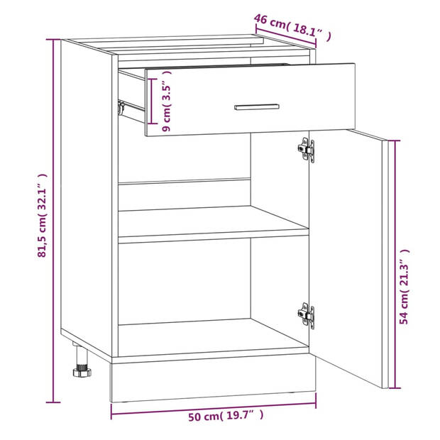 vidaXL Onderkast met lade 50x46x81,5 cm bewerkt hout grijs sonoma