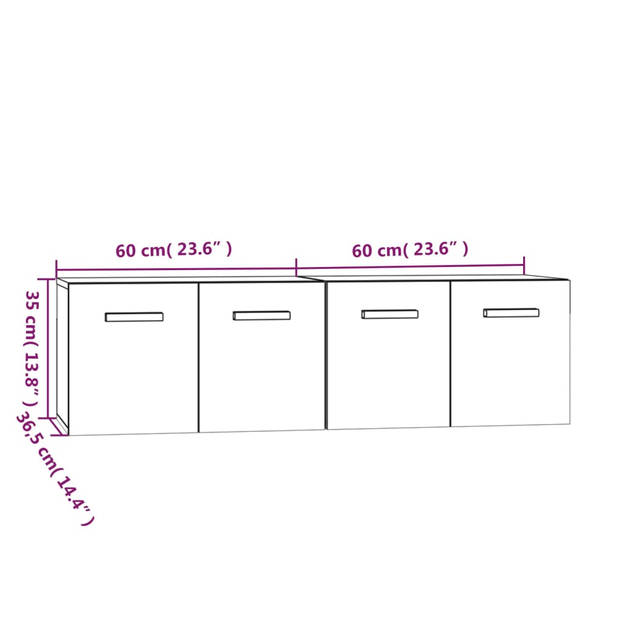 vidaXL Wandkasten 2 st 60x36,5x35 cm bewerkt hout wit