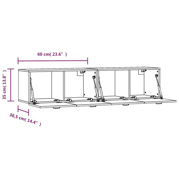 vidaXL Wandkasten 2 st 60x36,5x35 cm bewerkt hout zwart