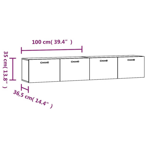 The Living Store Wandkasten 2 st 100x36-5x35 cm bewerkt hout betongrijs - Kast