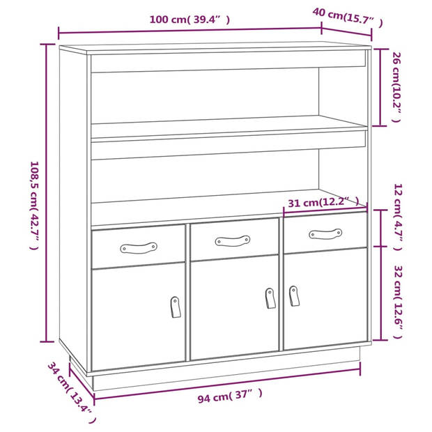 The Living Store Houten Dressoir - 100 x 40 x 108.5 cm - Massief grenenhout