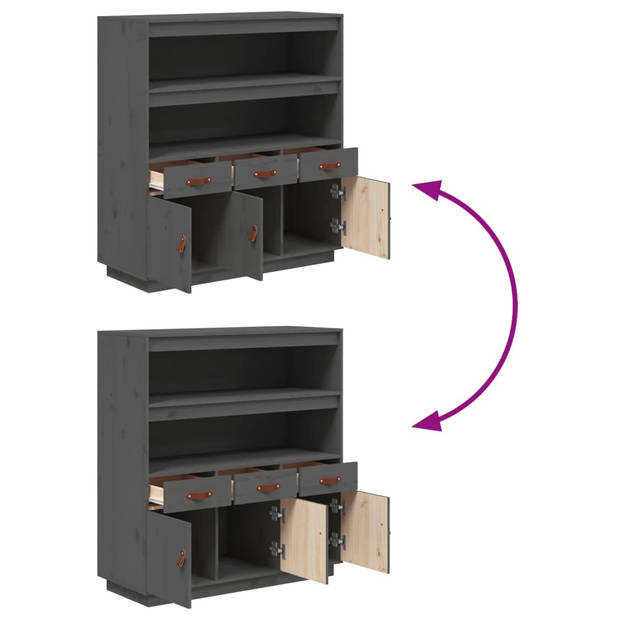 vidaXL Hoge kast 100x40x108,5 cm massief grenenhout grijs