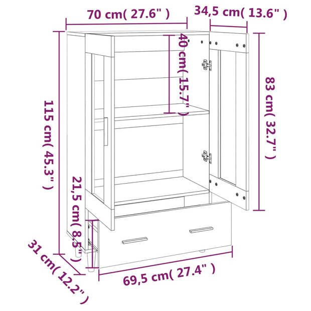 vidaXL Hoge kast 70x31x115 cm bewerkt hout sonoma eikenkleurig