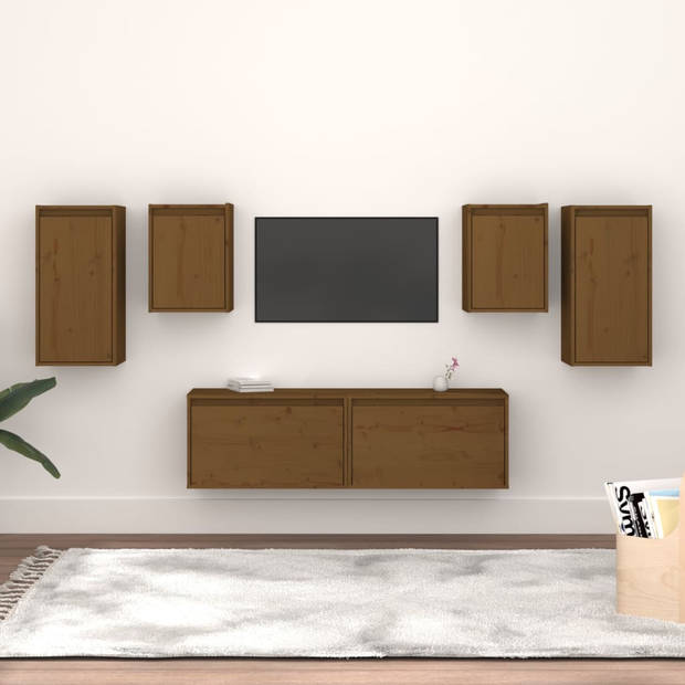 The Living Store Tv-meubel set - Grenenhout - Honingbruin - 60x30x35cm - 30x30x40cm - 30x30x60cm