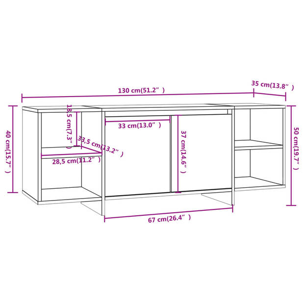 The Living Store Televisiemeubel - - 130 x 35 x 50 cm - Grijs Sonoma Eiken - Montage vereist