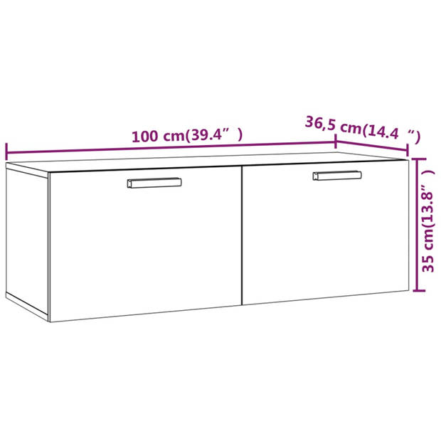 The Living Store Wandkast - Bruineiken - 100 x 36.5 x 35 cm - 2 lades