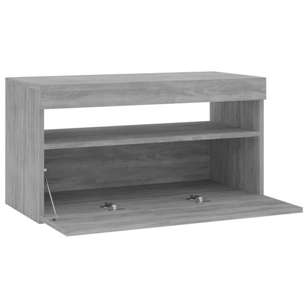 The Living Store TV-meubel Grey Sonoma Oak 75x35x40 cm - LED-verlichting - voldoende opbergruimte