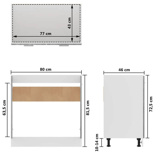 vidaXL Gootsteenkast 80x46x81,5 cm bewerkt hout grijs sonoma eiken