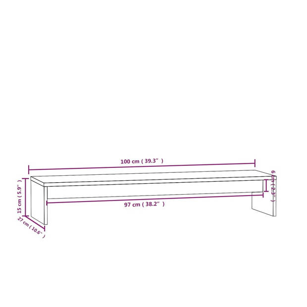 The Living Store Monitorstandaard - Grenenhout - Opbergfunctie - Stressverminderend - 100x27x15 cm