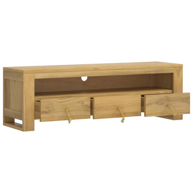 The Living Store TV-meubel Massief Teakhout - Zijkast met schap en 3 lades - Stevig blad - Afmetingen- 110 x 30 x 35 cm