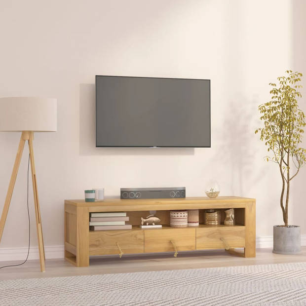 The Living Store TV-meubel Massief Teakhout - Zijkast met schap en 3 lades - Stevig blad - Afmetingen- 110 x 30 x 35 cm