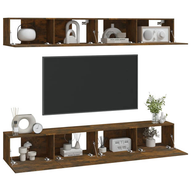 The Living Store Tv-wandmeubel - Gerookt eiken - 4 stuks - 100 x 30 x 30 cm