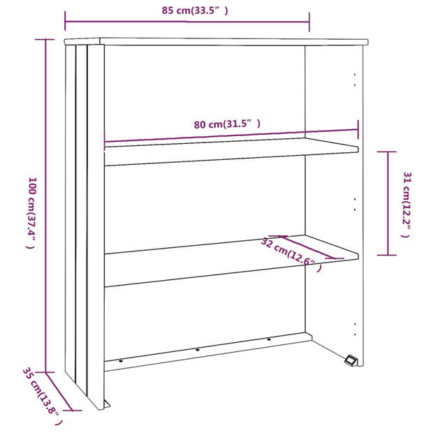 vidaXL Opzetkast HAMAR 85x35x100 cm massief grenenhout wit