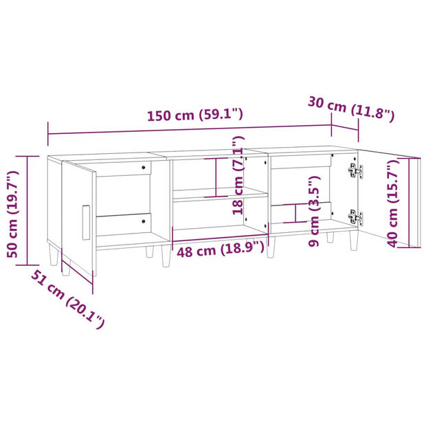 The Living Store TV-meubel - Classic - TV-kast - 150x30x50cm - Bruineiken