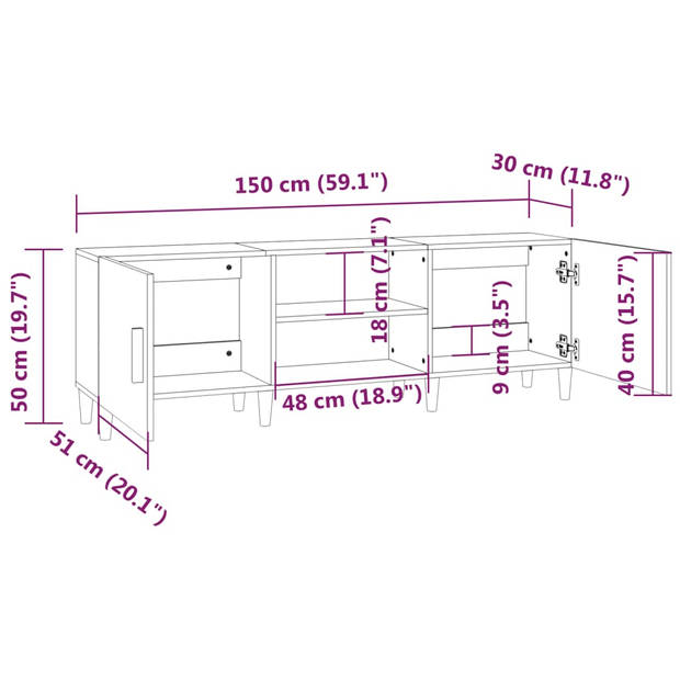 vidaXL Tv-meubel 150x30x50 cm bewerkt hout bruin eikenkleur