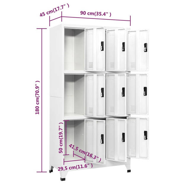 vidaXL Lockerkast 90x45x180 cm staal wit