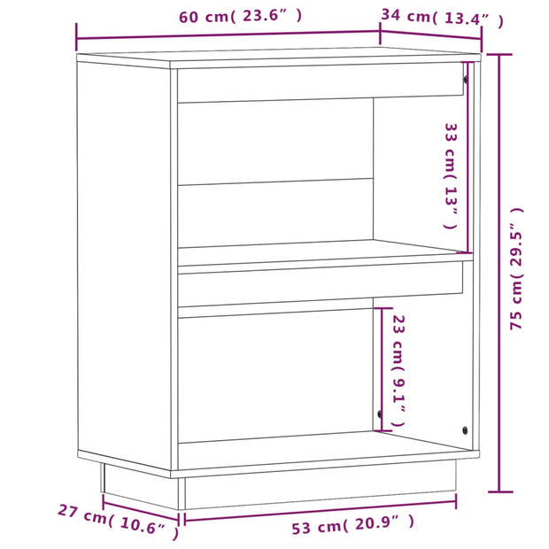 vidaXL Wandkast 60x34x75 cm massief grenenhout wit