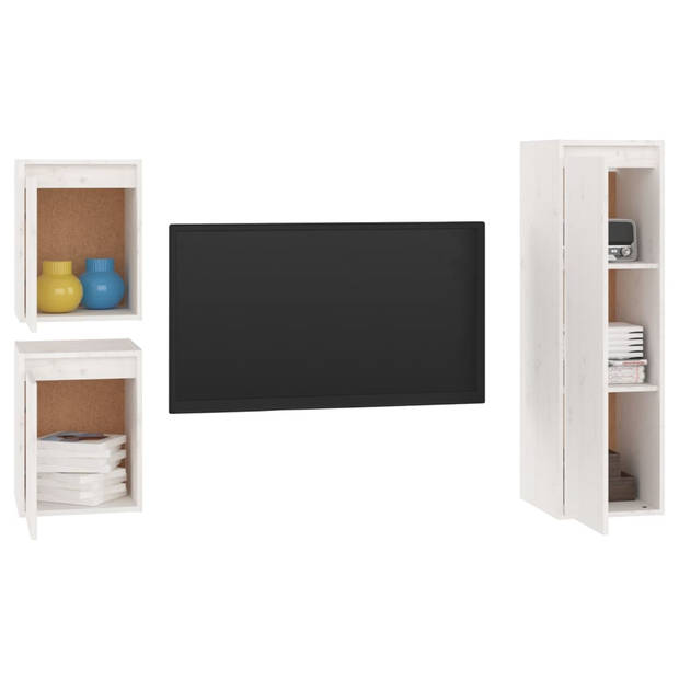 The Living Store Televisiemeubel - Klassiek - Massief grenenhout - 30 x 30 x 40 cm en 30 x 30 x 100 cm - Wit