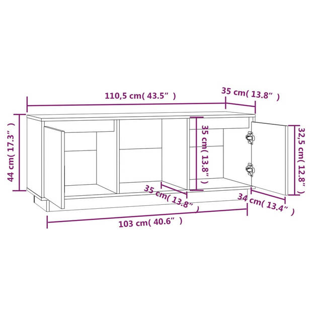 vidaXL Tv-meubel 110,5x35x44 cm massief grenenhout zwart