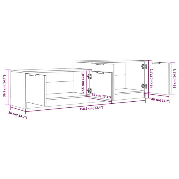 vidaXL Tv-meubel 158,5x36x45 cm bewerkt hout hoogglans wit