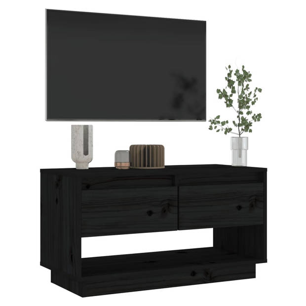 vidaXL Tv-meubel 74x34x40 cm massief grenenhout zwart