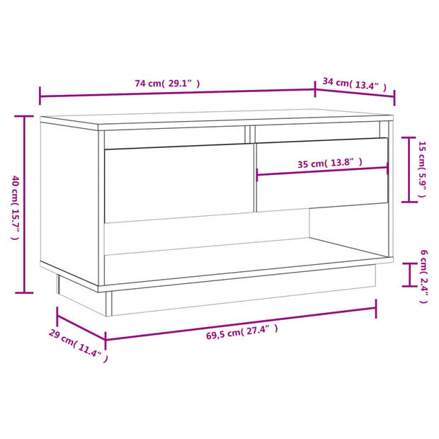 vidaXL Tv-meubel 74x34x40 cm massief grenenhout grijs