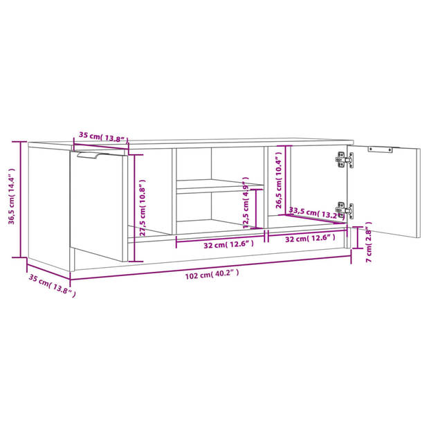 vidaXL Tv-meubel 102x35x36,5 cm bewerkt hout grijs sonoma eikenkleurig